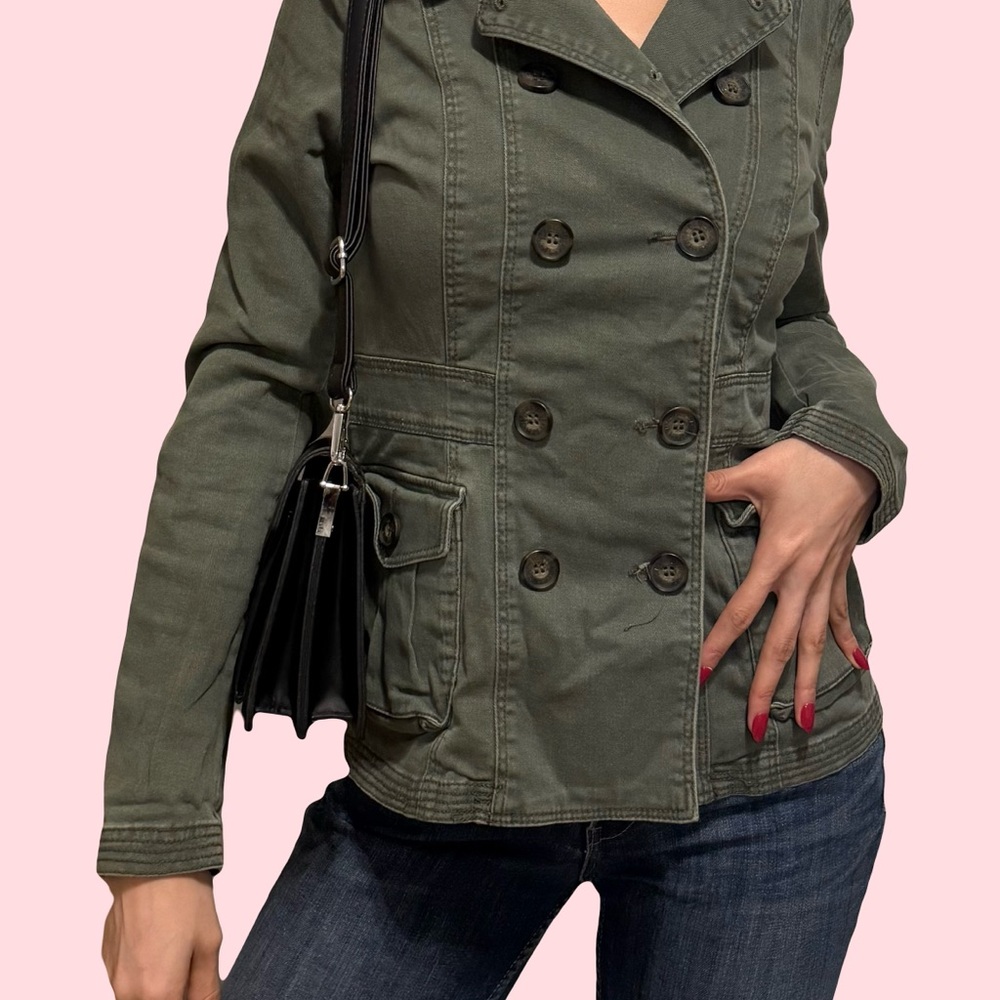 H&M Khaki Double-Breasted Utility Jacket